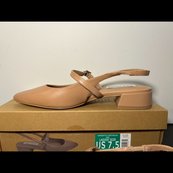 Steve Madden Christyy Leather Pointed Toe Slingback Block Heel Shoes Tan 7.5M - Picture 8 of 16
